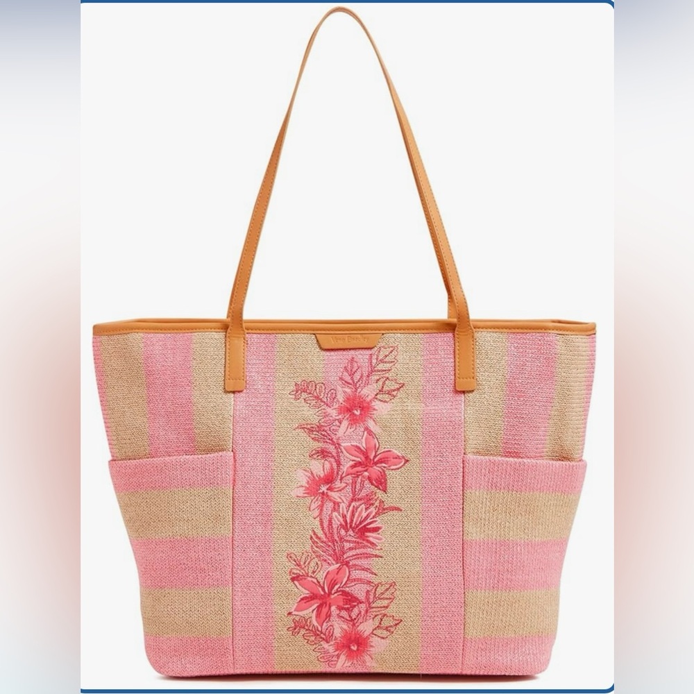 Vera Bradley Straw Pink Candy Stripe Tote Bag NWT